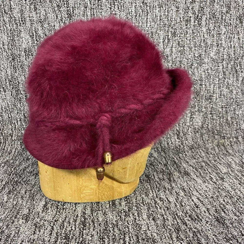 Vtg Angora Fuzzy Cloche Hat Fuchsia Pink Magenta Shaggy Winter Bucket Bowl Cap